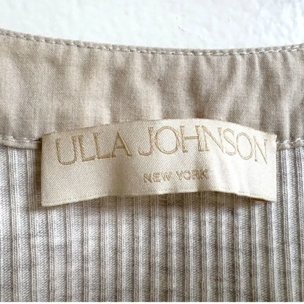 Ulla Johnson Marika Pleated Puff Sleeve Ribbed Henley Blouse Top Cobblestone S